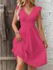 Elegant Plus Size V-Neck Hollow-Out Dress with Lotus Leaf Sleeves