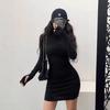 European and American style red turtleneck sexy tight and thin long-sleeved hip-wrapped dress autumn and winter base with short skirt