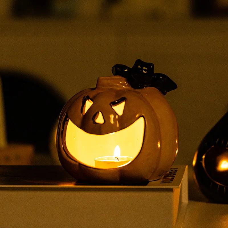 Hochtemperatur Weißes Porzellan Wohnzimmer Aromatherapie Kerzenständer, Lustiger Halloween Cartoon Kürbis Geist Aschenbecher Dekoration