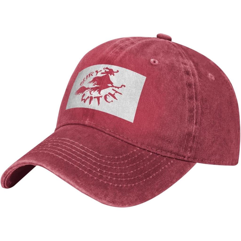 Scary Witch Graphic Washed Baseball Cap Cotton Dad Hat Adjustable Streetwear Cap
