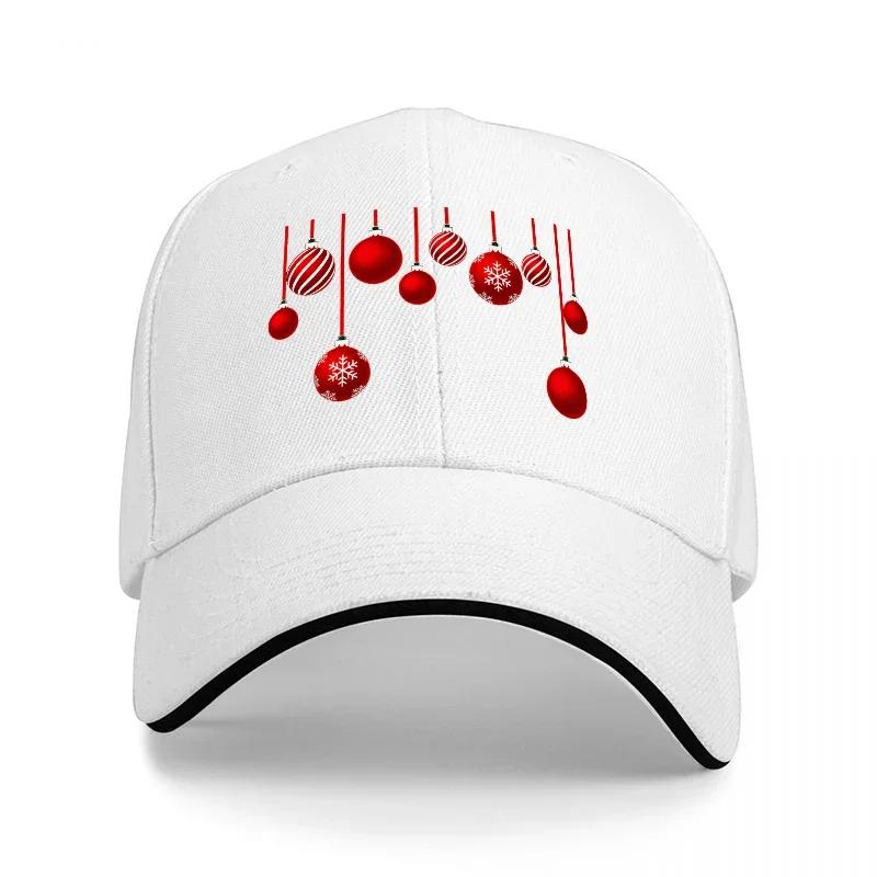 Christmas OrnaUnisexts Black Baseball Cap Holiday Design Red Baubles Pattern Fashion Accessory for Unisex and Women Casual Wear
