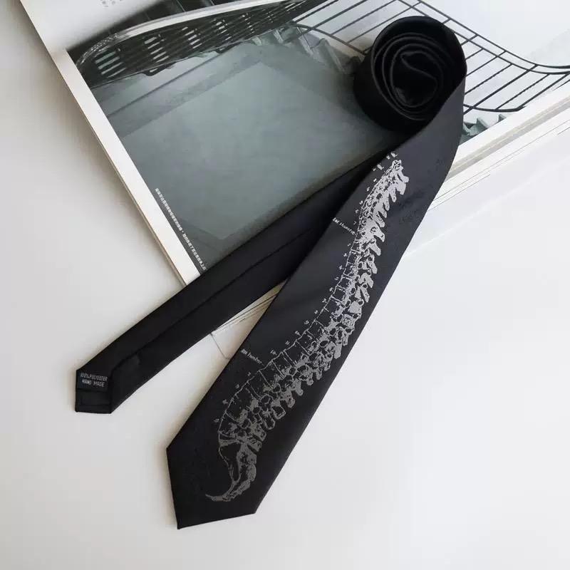 Good Quality Spine Embroidery Techwear Punk Black Tie Men Women Vintage Hip Hop Necktie Man Gifts Box Set
