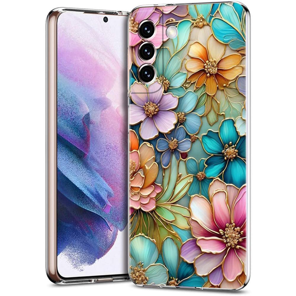 Transparent Phone Case Cover for Samsung Galaxy S25 S24 S23 S22 S20 S21 FE Ultra S24 S23 S10 S10E Plus 5G Fashion Flower Pattern