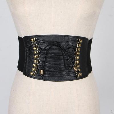 Dame Retro Steampunk Lær Midjebelte Cincher Waspie Bred Elastisk Korsett