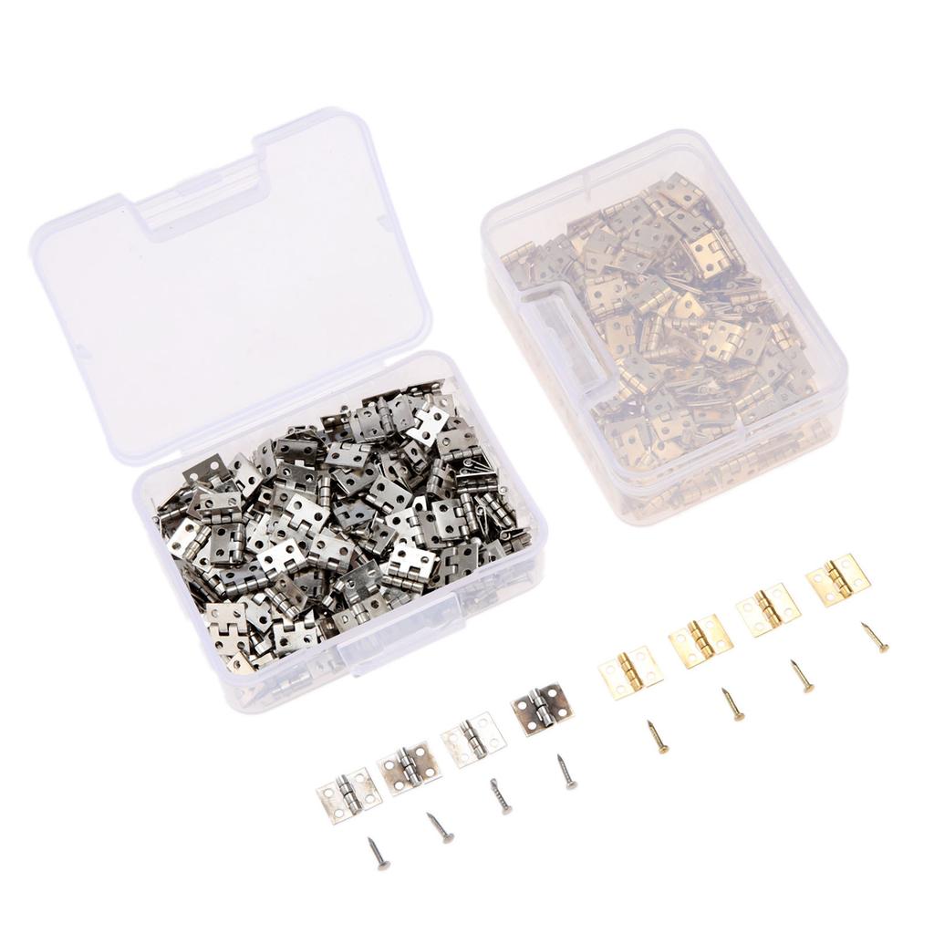 DRELD 100pcs 8*10mm Brass Cabinet Door Luggage Mini Hinge Cupboard Door Decorative Hinges for Jewelry Wood Box +Nail+Storage Box