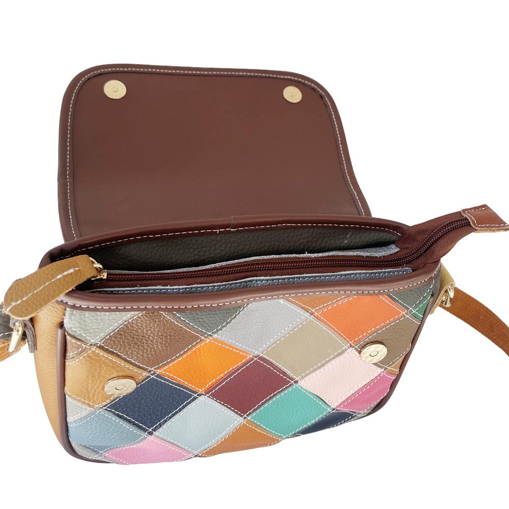 Χρωματιστή Φλοράλ Πλακέ Δερμάτινη Τσάντα Χιαστί για Γυναίκες