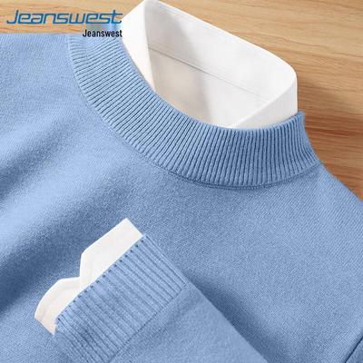 Jeanswest Herr Enfärgad Stickad Tröja med Halvpolokrage