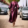 Lightweight Summer Dress Women's Satin Batwing Sleeve Maxi Dress, Rhinestone Accent Crew Neck Elegant Solid Color Evening Party A Line Formal Wedding