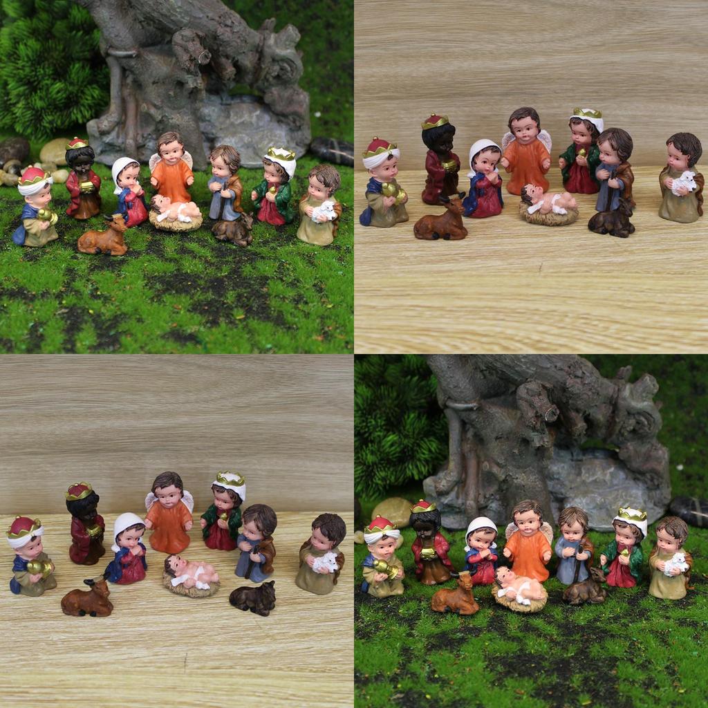 Religious Nativity Scene Resin Figurines With Angel And Mary For Christmas Decor And Gifts