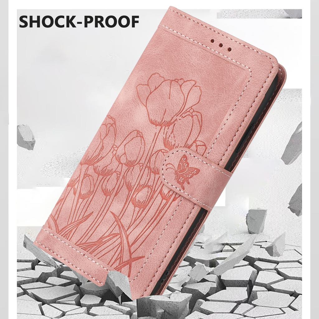 Dla Motorola Moto G05 4G Tulip Tulipanowe Skórzane Etui Pokrowiec na Telefon z 5 Slotami na Karty Portfel