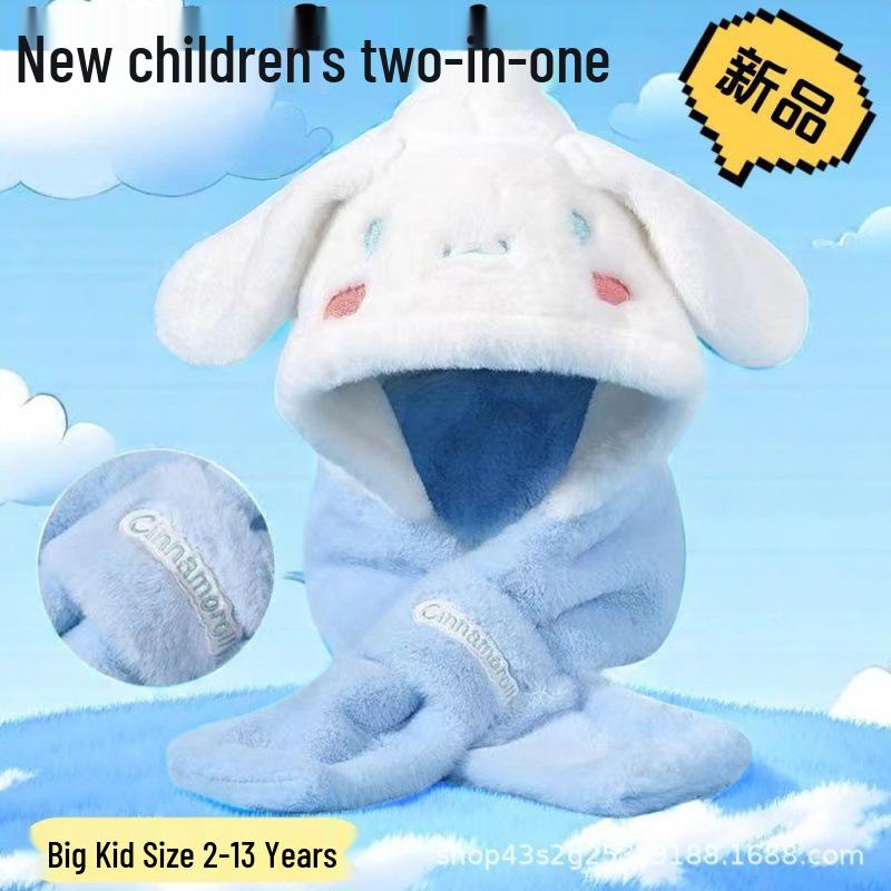 Kuromi My Melody Cinnamoroll Kids' Integrated Hat-Scarf: Cute, Warm Winter Accessory