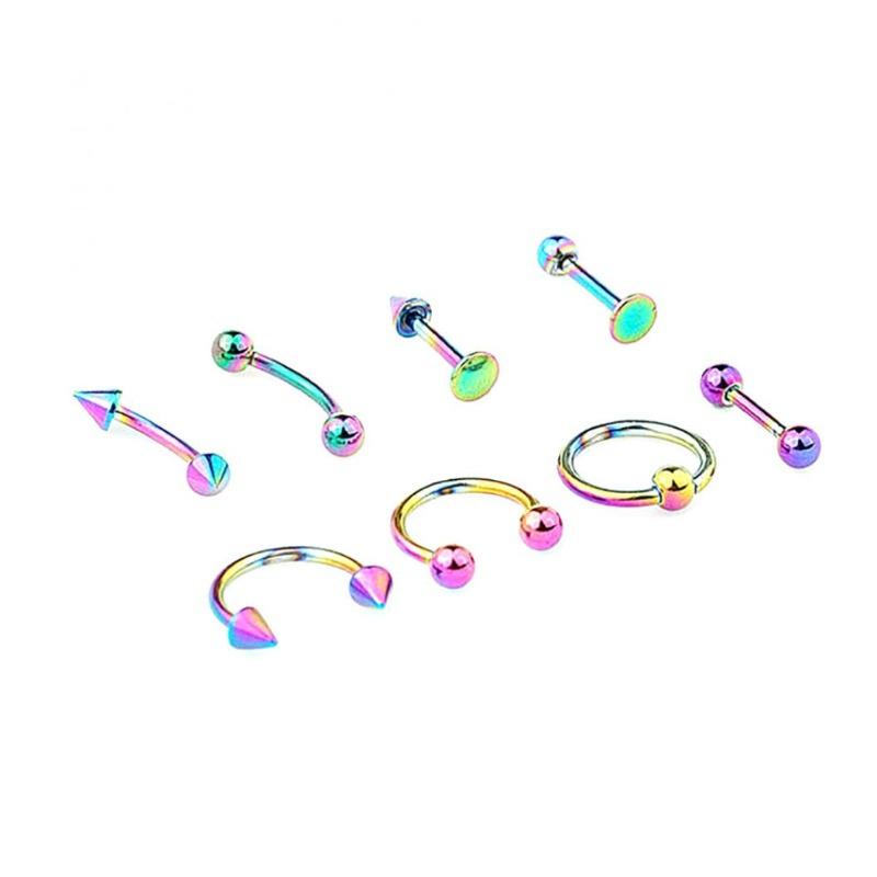 8Pcs Mixed Style Lip Tongue Eyebrow Nose Ring Barbell Body Piercing Jewelry