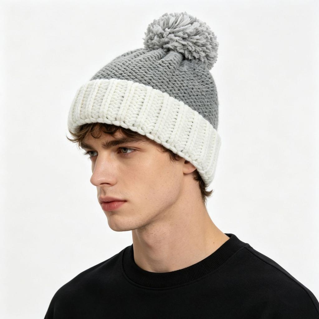 Winter versatile rough knitted with hairball knitted hat thickened warm couple wool hat unisex