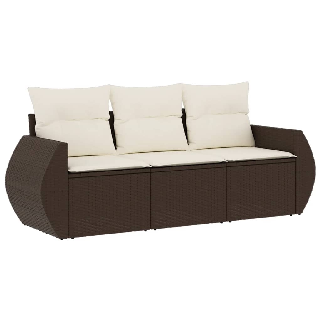 Vidaxl 3-Cz. Garden Lounge Set, Cushions, Brown, Poly Rattan
