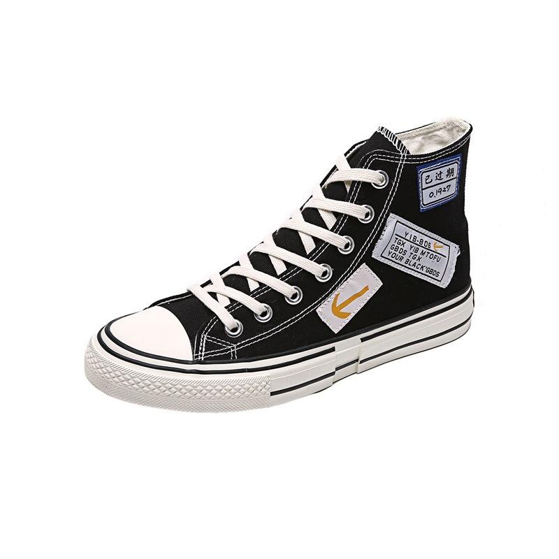 

Autumn disconnected vulcanized shoes casual men s color matching canvas student round head high-top flat heel young trendy men s shoes 223 39 чёрный