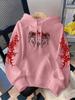 Dark wind gothic letter print hooded sweater men and women the same red loose street style top
