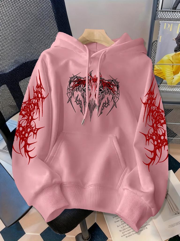 Dark wind gothic letter print hooded sweater men and women the same red loose street style top