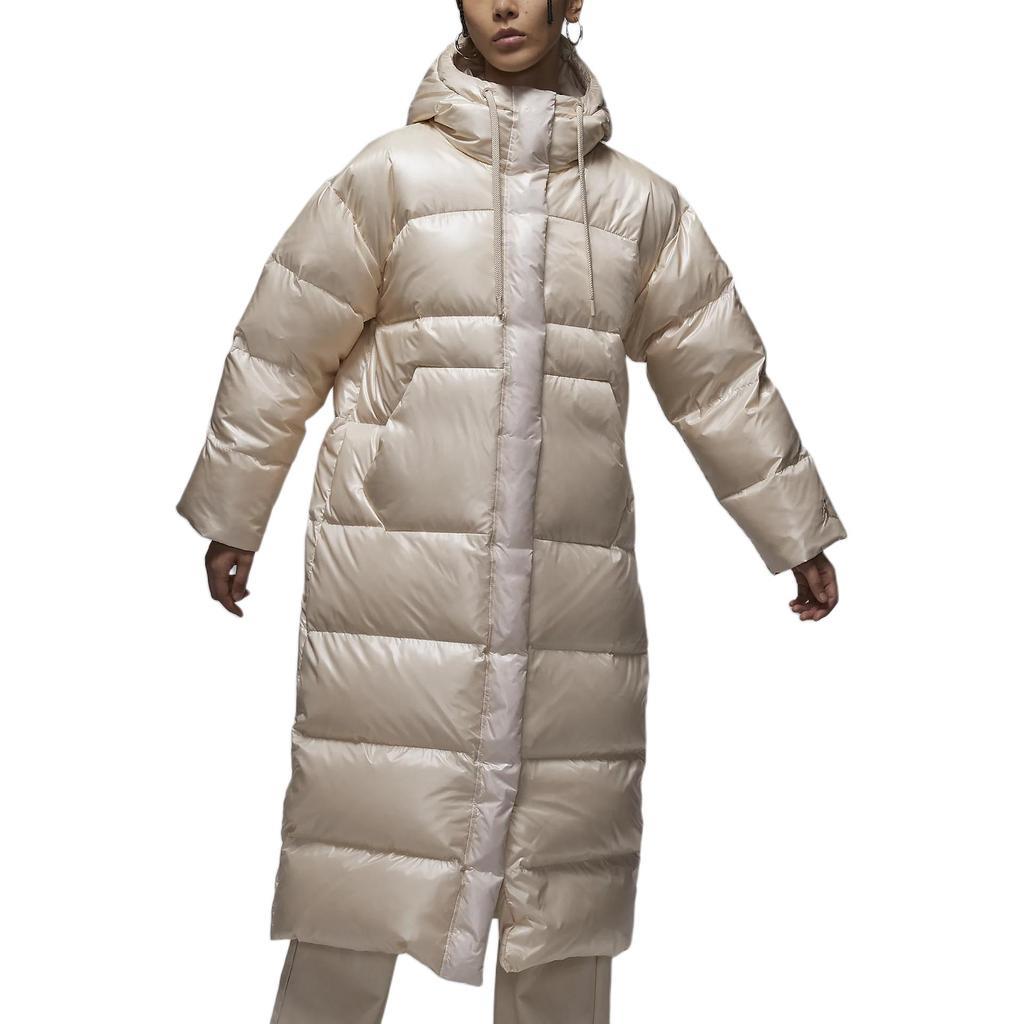 Jordan Minimalist Solid Color Waterproof Fashion Hooded Long Sleeve Down Jacket Women Outerwear Light-Brown FV7144-203