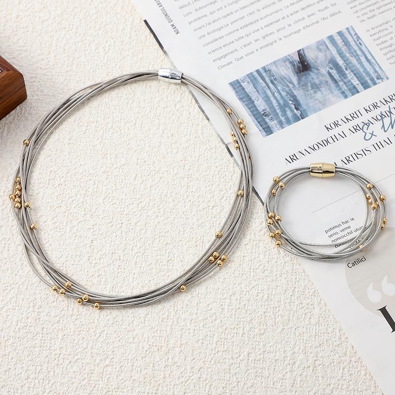 Bracciale Collana con Perline a Vento Catena Multi-Strato di Alta Gamma Catena Elastica a Mano di Nicchia Catena per la Clavicola