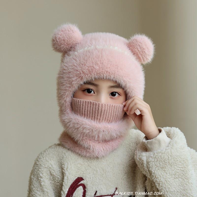 Kids Knitted Hat With Neck Warmer For Winter Girls Boys Warmth And Windproof