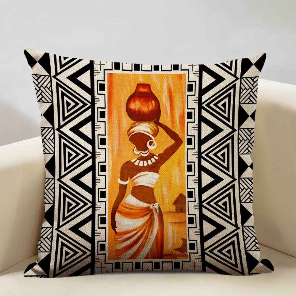 Geometric Cushion Cover Sofa Decorative Pillow Cover Home Living Room Ethnic Art Accessories 45x45cm Linen Double-sided Printing