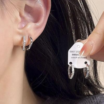 French Minimalist High-End Micro-Inlaid Rhombus Four-Piece Ear Cuff Set