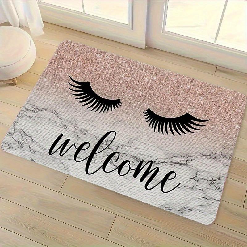 

1pc of 450g/m² flannel doormat, easy to clean, with a welcome design featuring eyelashes. Suitable for indoor and outdoor decoration, entr 40*60cm