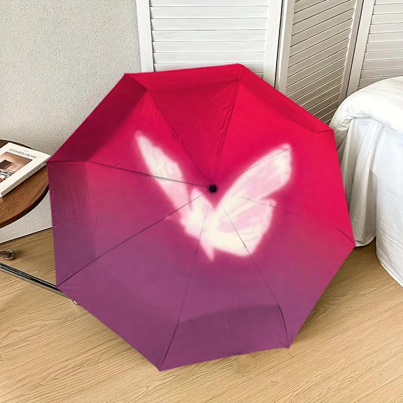 1pc Butterfly Wings Automatic Folding Umbrella 8 Rib Iron Frame,  Suitable for Travel, Daily Use, Birthday, Women & Men Gift c1231039