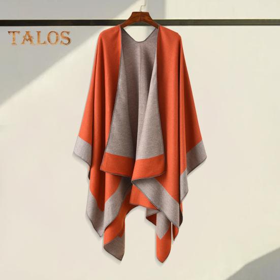 Women Warm Shawl Wrap Fall Winter Double-Sided Open Front Cape with Color Contrast Multiple Ways to Wear Poncho Sweater