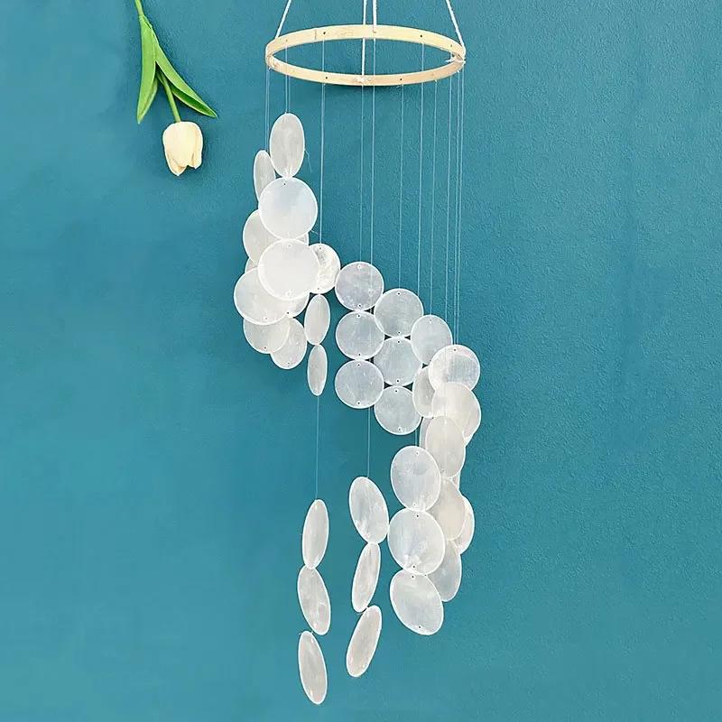 Colorful Shell Wind Chimes Outdoor Holiday Gift Capiz Shell Homestay Wall Hanging Memorial Wind Chimes Garden Ornaments