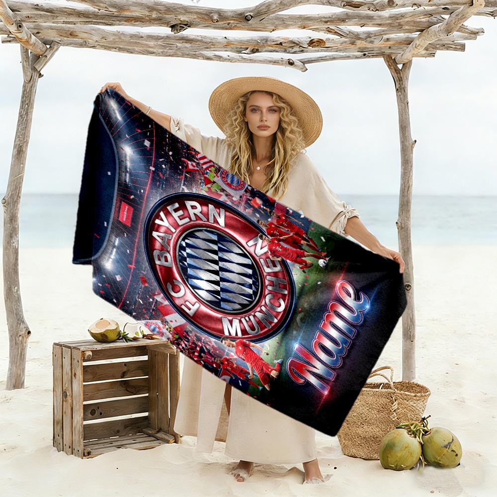 Bayern Munich Stadium Night Personalized Text Beach Towel High Absorbency & Quick-Dry