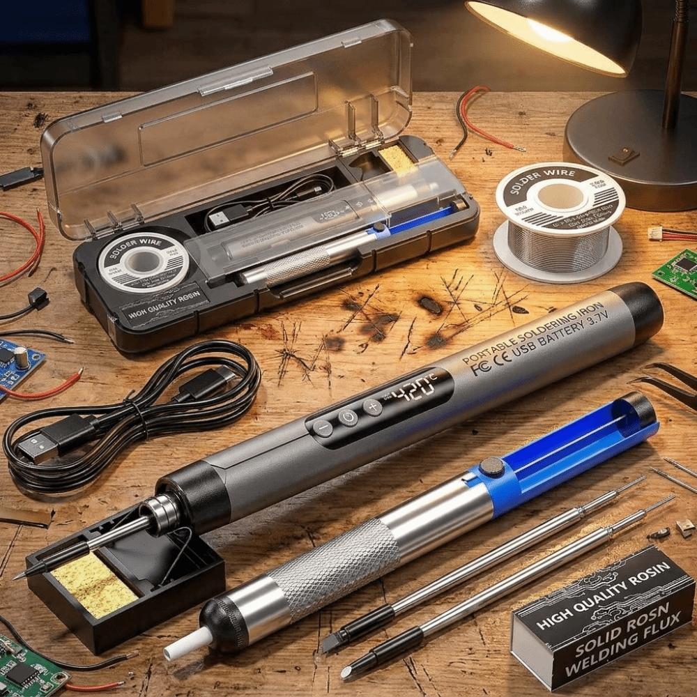 USB Rechargeable USB Soldering Iron Set Adjustable Temperature Cordless Soldering Pen Set  Home Use