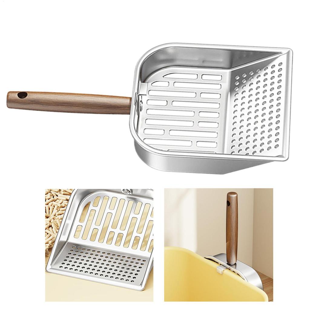 Cat Litter Scoop Kitten Poop Shovel with Wooden Handle Deep Pet Litter Shovel for Apartment Living Room Veterinary Indoor