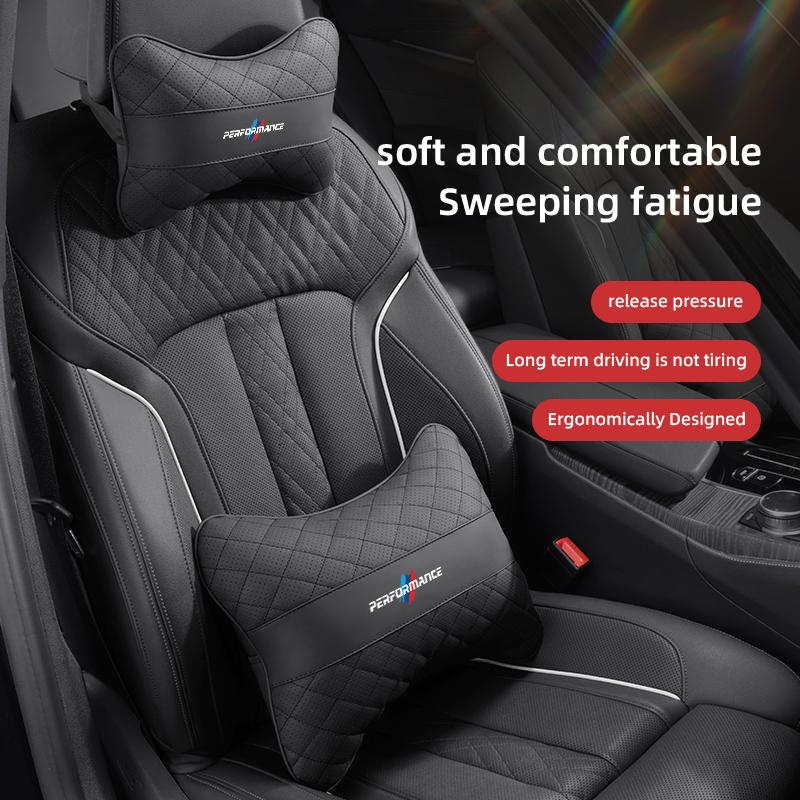 CXVA5 Car Seat Neck Pillow Leather Memory Cotton Headrest For BMW Performance F30 E90 F20 E46 X7 X6 Car Interior Head Support Keychain