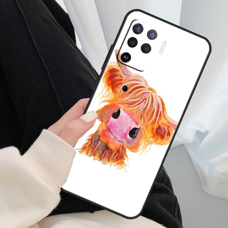 Cute Highland Cow Case For Oppo A17 A57 A77 A40 A78 A54 A74 A94 A76 A16 A96 A18 A60 A80 A38 A58 A98 A15 A5 Pro