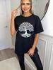 Black Oversized T Shirt Tree Of Life Print Casual Wear For Women Summer Fashion Streetwear Boho Style Graphic Tee Top