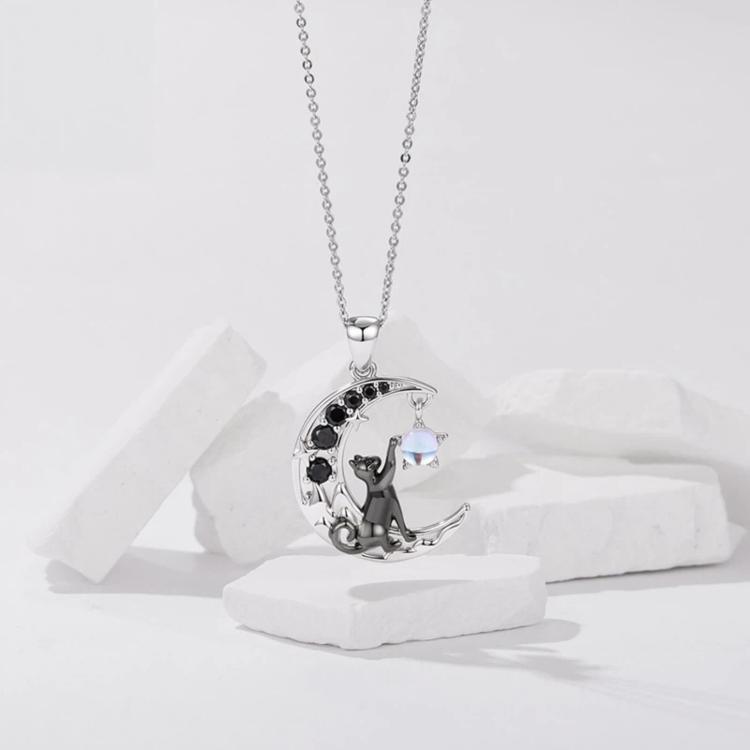 Moon Cat Brass-Plated White Gold Necklace