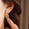 14K Gold-Plated Zircon Flower Tassel Clip-On Earrings: Elegant & Luxurious No-Piercing Jewelry