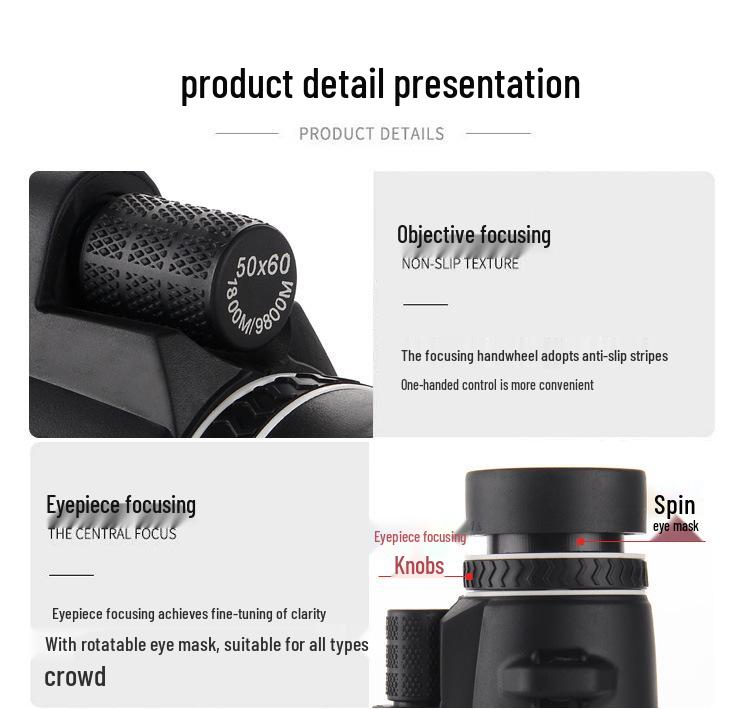 Monokularowy teleskop o wysokiej rozdzielczości 40x60 z noktowizją i możliwością robienia zdjęć