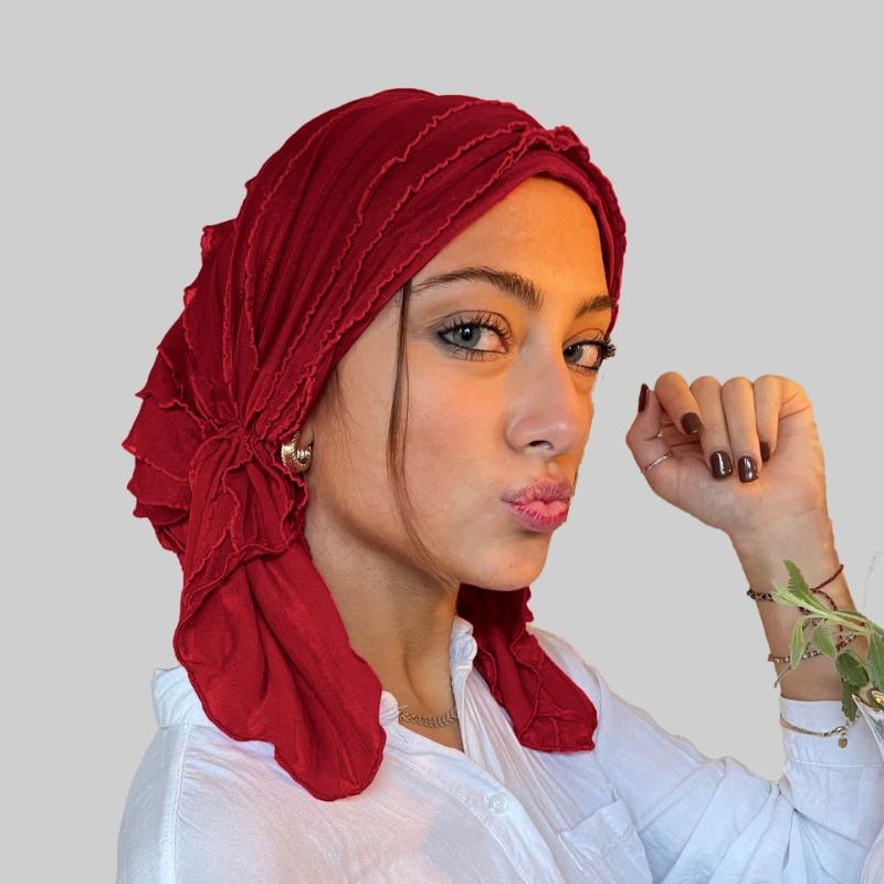 1pc Women's Hair Cap for Autumn/Winter,Breathable Pleated Fiber solid color Versatile hat,Suitable For Headscarf/Bath/Sleep Caps
