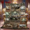 Vintage Car Collage 2D Flat Pattern Flannel Blanket, High Quality All Seasons, Home Decor, Warmth and Comfort, Perfect for Christmas Gifts.