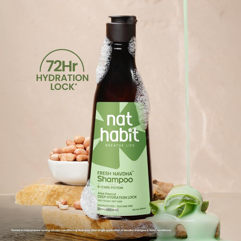 Nat Habit Aloe Erdnuss Navdha Shampoo Natürlicher Haarreiniger Für Tägliche Feuchtigkeitsstärkung Und Glanz Für Frauen Und Männer 250ml