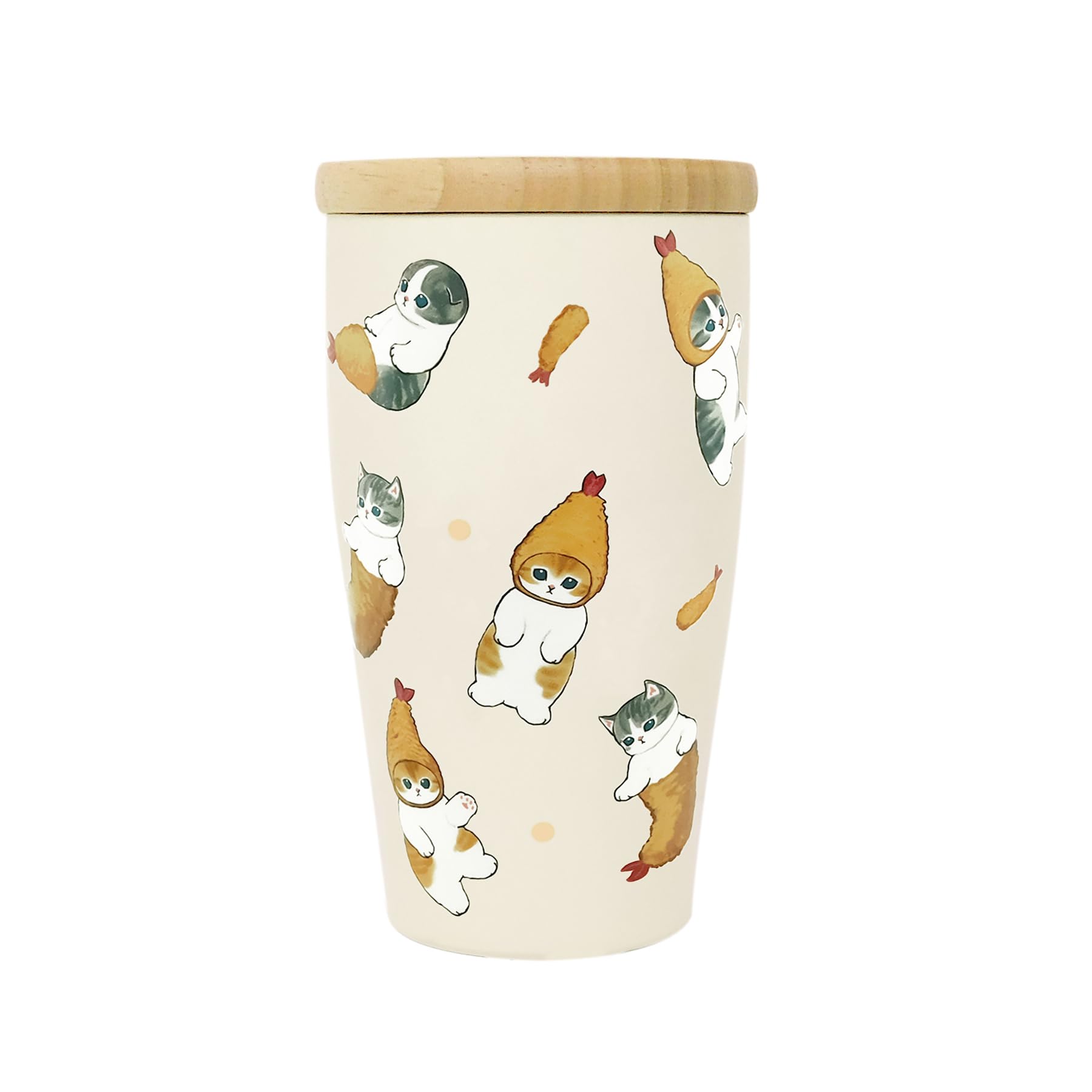 

mofusand Tumbler with Wooden Lid 350ml Office Work Desk Cup Insulated Cute Cat Vacuum-sealed [Ebi-nyan] 53-2097 бежевый