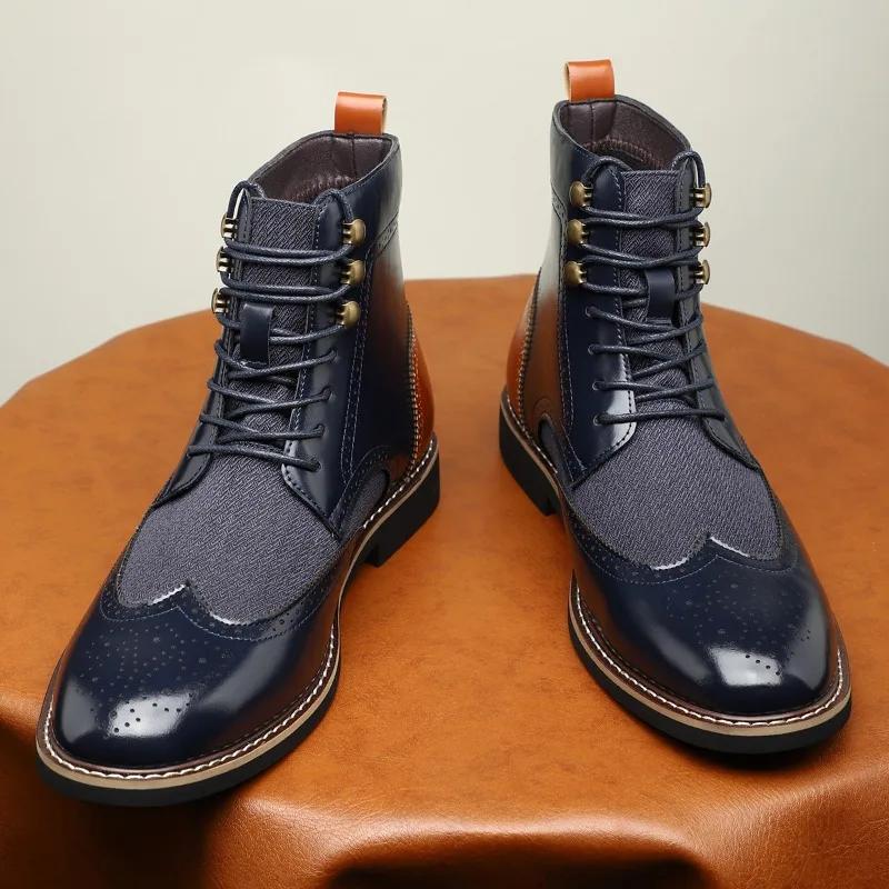 Herr Höga Stövlar Brittisk Stil Spetsiga Läderstövlar Mode Business Dress Stövlar för Män Casual Ankelstövlar Skor