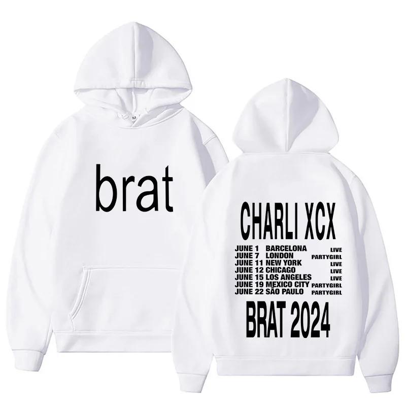 Charli XCX Hoodie 2024 Brat New Album Женские/мужские толстовки Смешные унисекс толстовки Винтажные эстетичные топы Harajuku Одежда L