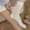 White Bow Lace Socks Summer Thin Wood Ear Edge Middle Tube Socks Korean Style Breathable Thin Socks with Leather Shoes