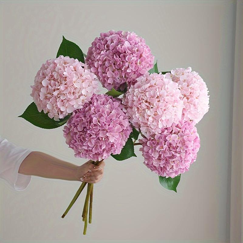 Vibrant Pink Artificial Flowers - 3pcs Realistic Hydrangea Bouquet with Green Stems - for Home, Wedding, Office, and Holiday Decor