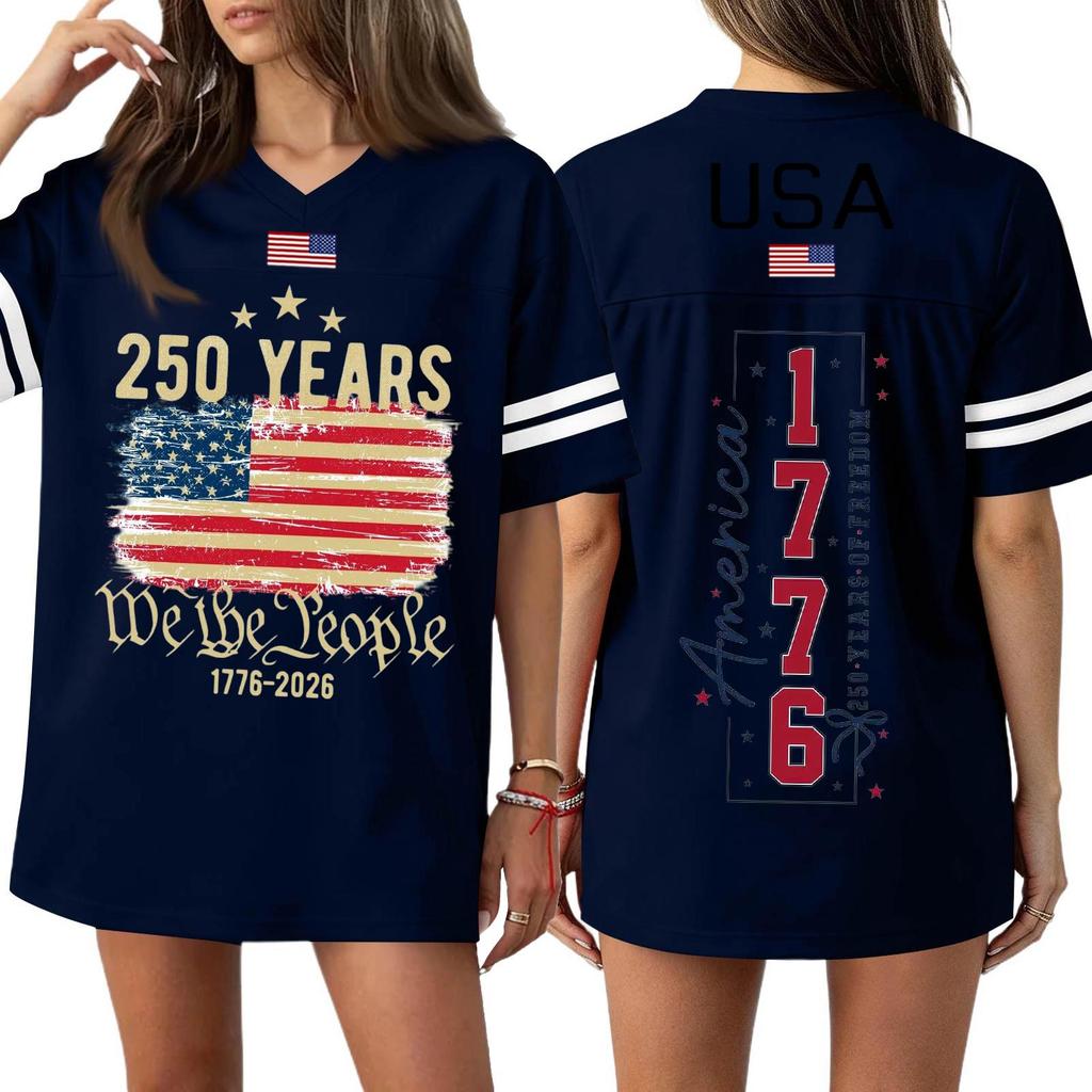 Women's Casual Fashion V-Neck Sports Independence Day Print Short Sleeve Sports T-Shirt Top