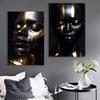 Black Girl Gold Makeup Wall Art Poster Modern Portrait Canvas Painting Elegant Black and Gold Face Art Prints Bedroom Decor
