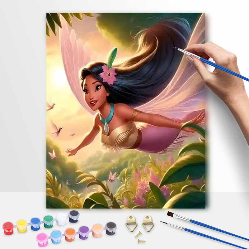 Disney Pocahontas Oil Painting Art Painting Kit, Handmade Diy Art Painting Home Wall Decoration, Fairy Forest Flying Character Set